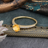 1 Carat Round Cut Citrine Wedding Ring Pave Milgrain Engagement Ring